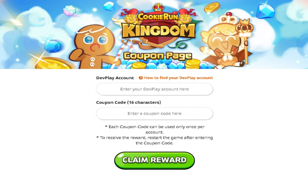 cookie run kingdom coupon page