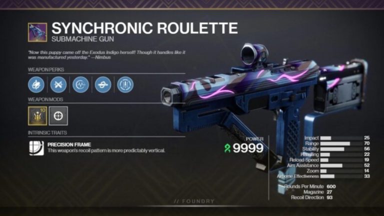 Destiny 2 Synchronic Roulette God Roll Guide – PvP and PvE 